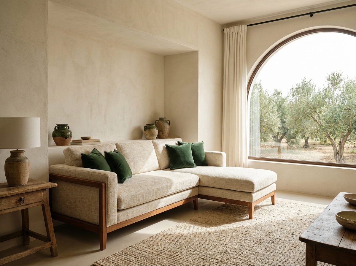 Sofá chaise longue a medida integrado en el salón